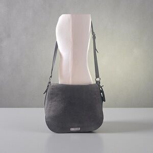 LAUREN Ralph Lauren Crossbody Brown/Gray Suede Logo Hardware SaddleMessenger Bag